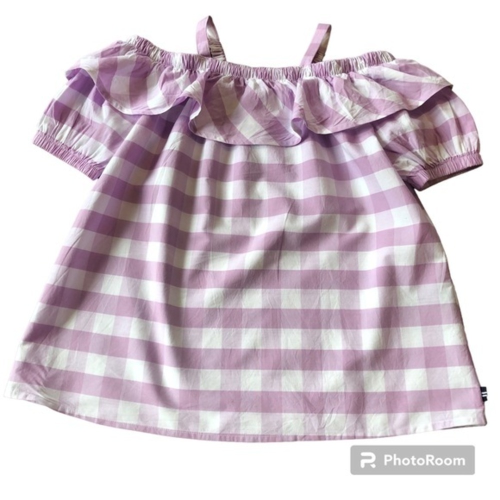 Nautica 100 % cotton purple & white plaid top for girls Size Medium 8-10